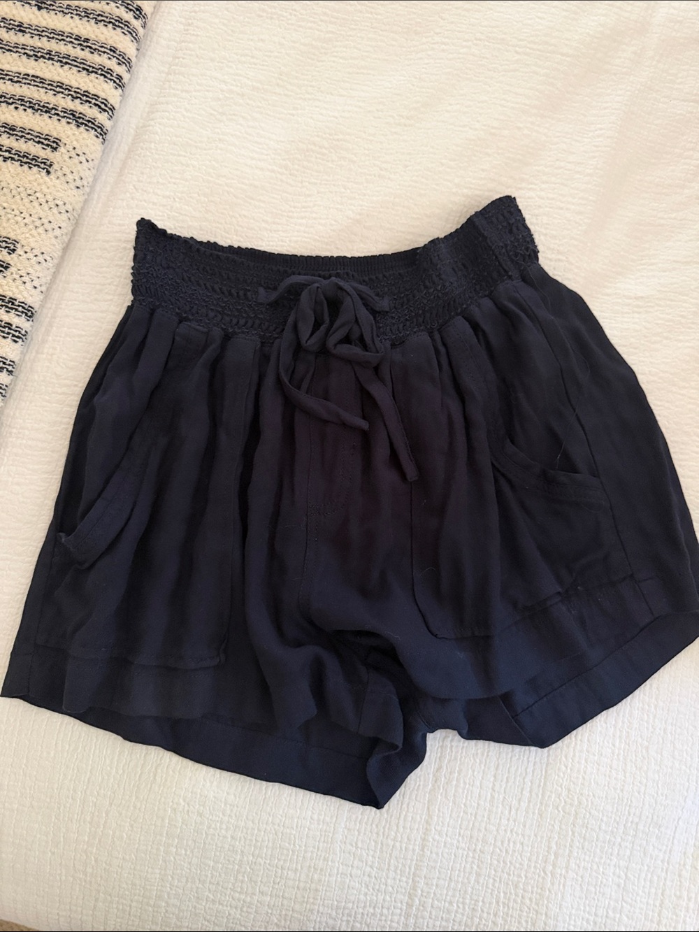 Navy Smocked Waist Shorts